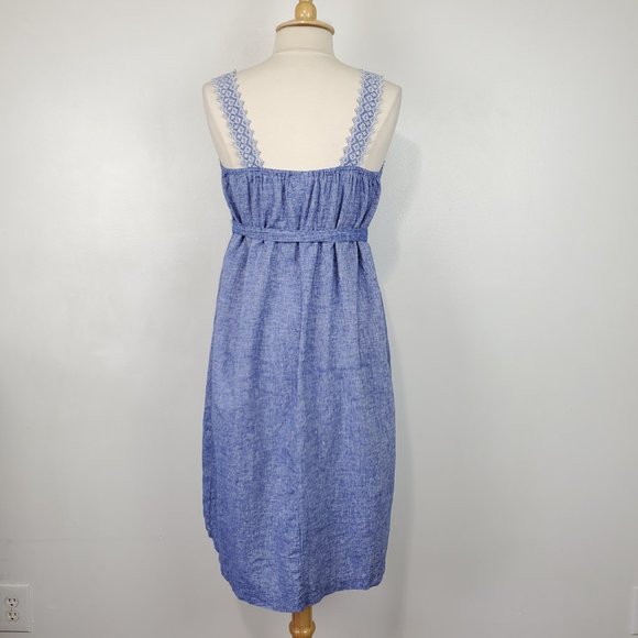 Isabel Linen Blend Sleeveless Belted Summer Maternity Dress Embroidery Size L - Picture 8 of 14